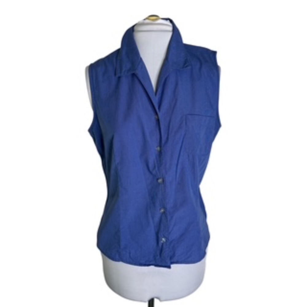 Casual Corner Sleeveless Button Down Blue Shirt Size XL